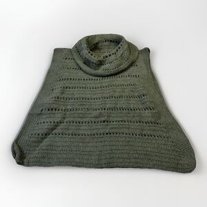 Handmade Sage Green Crochet Poncho w/ Cozy Cowl Neck – One Size